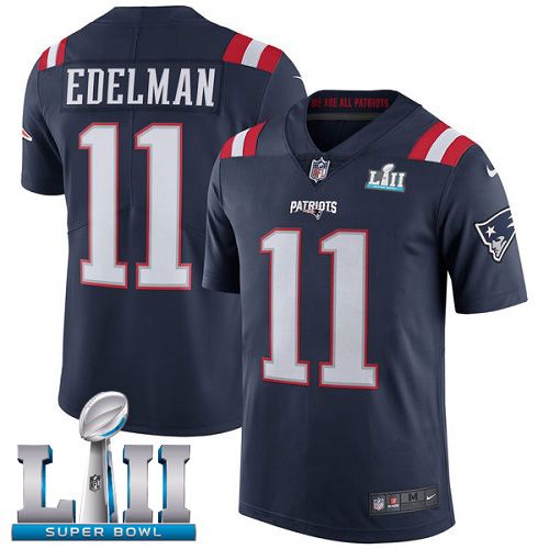 Men New England Patriots #11 Edelman Blue Color Rush Limited 2018 Super Bowl NFL Jerseys